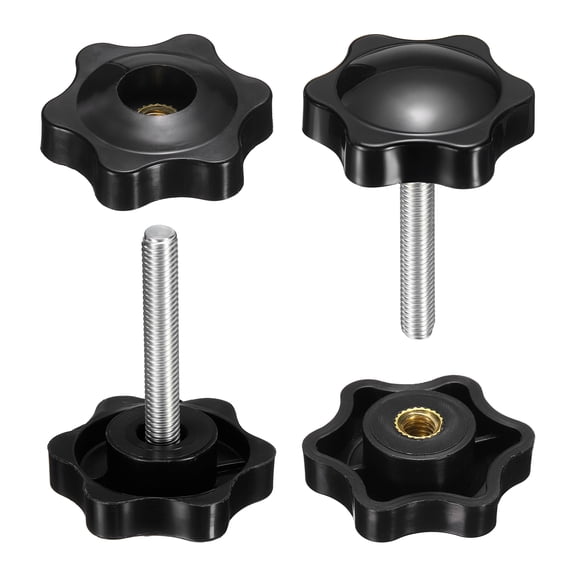 Uxcell 2 Set Star Knobs M5 x 30mm Male + M5 Female Thread 32mm Head Metric 6-Star Threaded Stud Clamping Handles Screw in Through Hole Hand Jig Knob Thumb Screws, Black