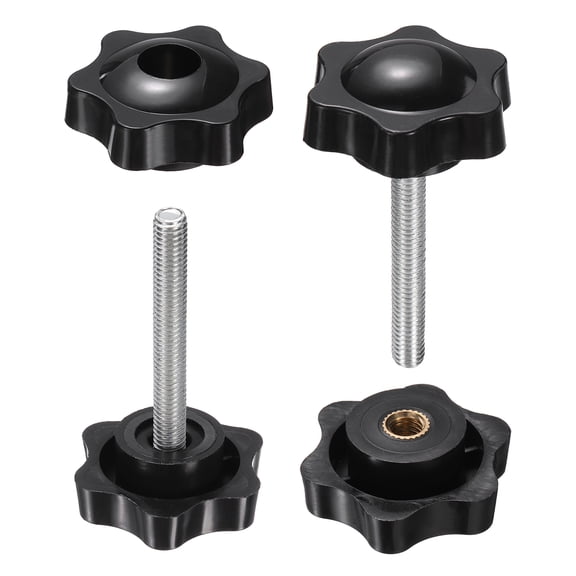Uxcell 2 Set Star Knobs M6 x 45mm Male + M6 Female Thread 38mm Head Metric 6-Star Threaded Stud Clamping Handles Screw in Through Hole Hand Jig Knob Thumb Screws, Black