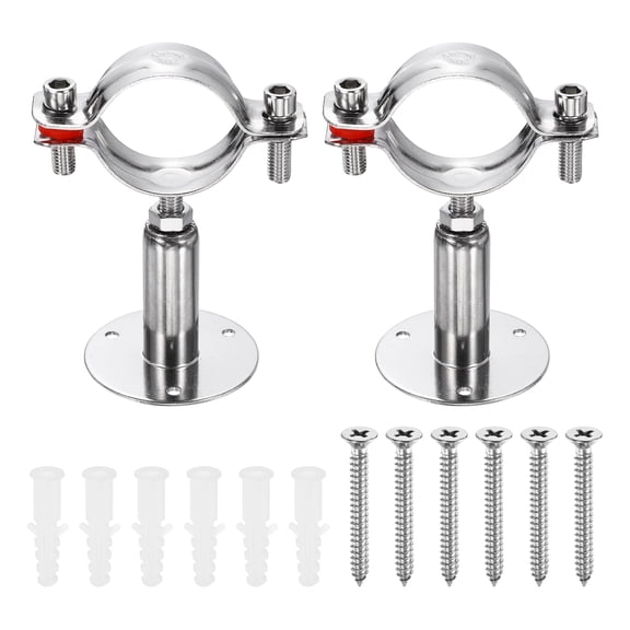 Uxcell 2 Set Wall Mount Ceiling Mount Pipe Supports 304 Stainless Steel Adjustable Pipe Bracket Clamp with Screw for OD Pipe 1.8"-1.9" (45-48mm) Adjustable Height 50-100mmmm