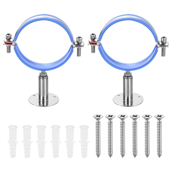 Uxcell 2 Set Wall Mount Ceiling Mount Pipe Supports 304 Stainless Steel Adjustable Pipe Bracket Clamp with Screws for OD Pipe 4"-4.3" (102-108mm) Adjustable Height 50-100mmmm