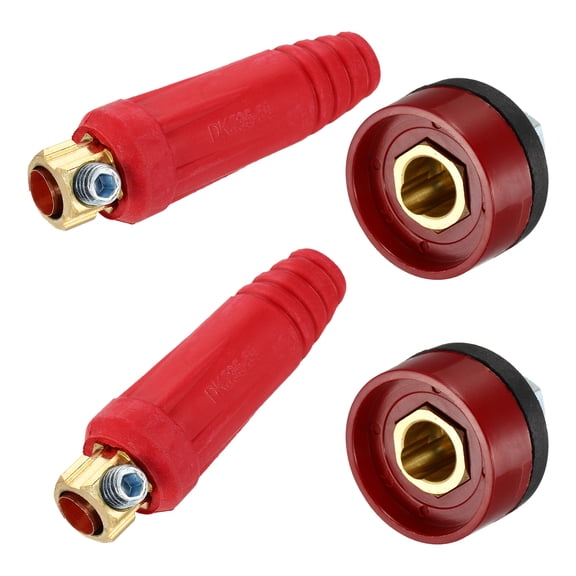 Uxcell 2 Set Welding Cables Panel Connector Plug and Socket Set DKJ35-50 Brass Quick Fitting for Power Supply Equipment, Red
