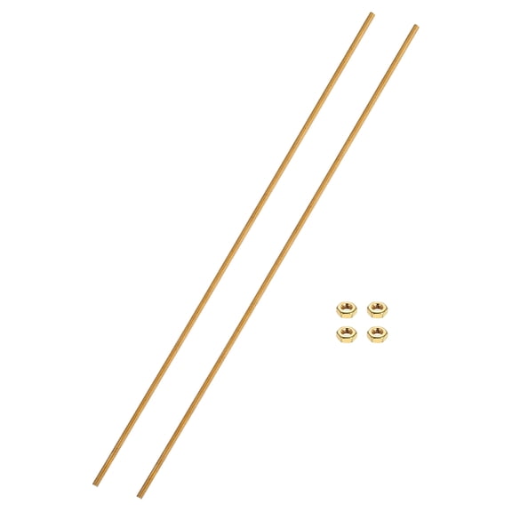 Uxcell 2 Sets Brass Fully Threaded Rod, M2.5x0.45mm Pitch Right Hand Threads Studs with Solid Brass Hex Nuts, 200mm/8" Long Threaded Screw Rods Fasteners for Anchors Bolts Hangers Clamps