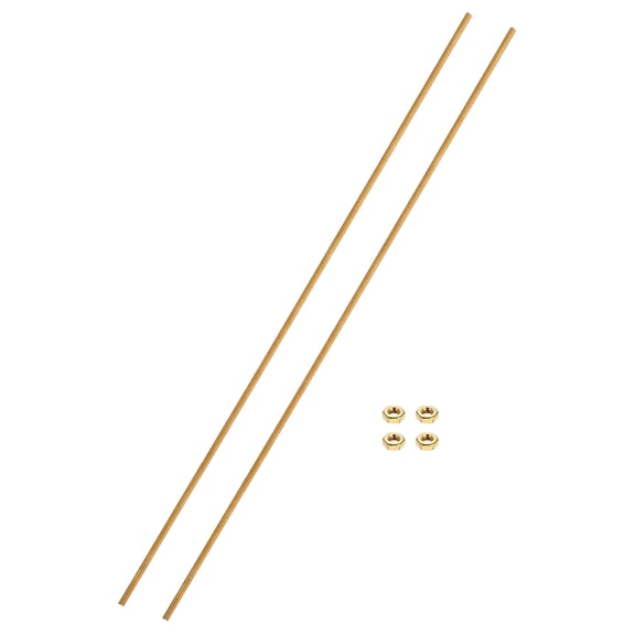 Uxcell 2 Sets Brass Fully Threaded Rod, M2.5x0.45mm Pitch Right Hand Threads Studs with Solid Brass Hex Nuts, 250mm/10" Long Threaded Screw Rods Fasteners for Anchors Bolts Hangers Clamps