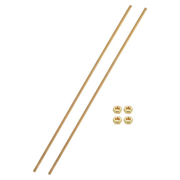 Uxcell 2 Sets Brass Fully Threaded Rod, M3x0.5mm Pitch Right Hand Threads Studs with Solid Brass Hex Nuts, 200mm/8" Long Threaded Screw Rods Fasteners for Anchors Bolts Hangers Clamps
