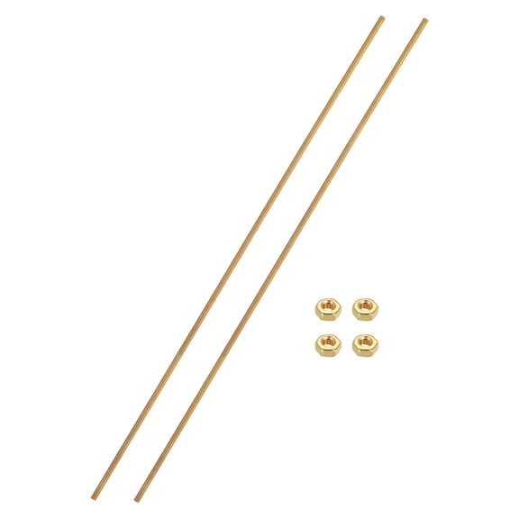 Uxcell 2 Sets Brass Fully Threaded Rod, M3x0.5mm Pitch Right Hand Threads Studs with Solid Brass Hex Nuts, 250mm/10" Long Threaded Screw Rods Fasteners for Anchors Bolts Hangers Clamps