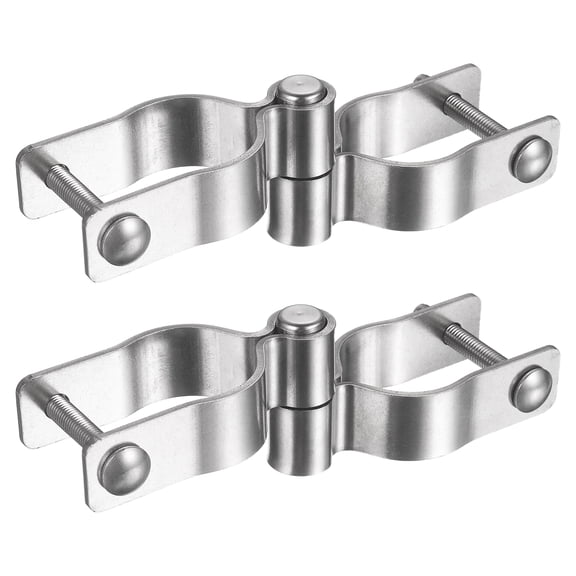 Uxcell 2 Sets Chain Link Fence Gate Post Hinge 1-5/8" Heavy Duty , 304 Stainless Steel Gate Frame Female and Male Hinge with Bolts & Nuts for Outside Round Pipe,Silver