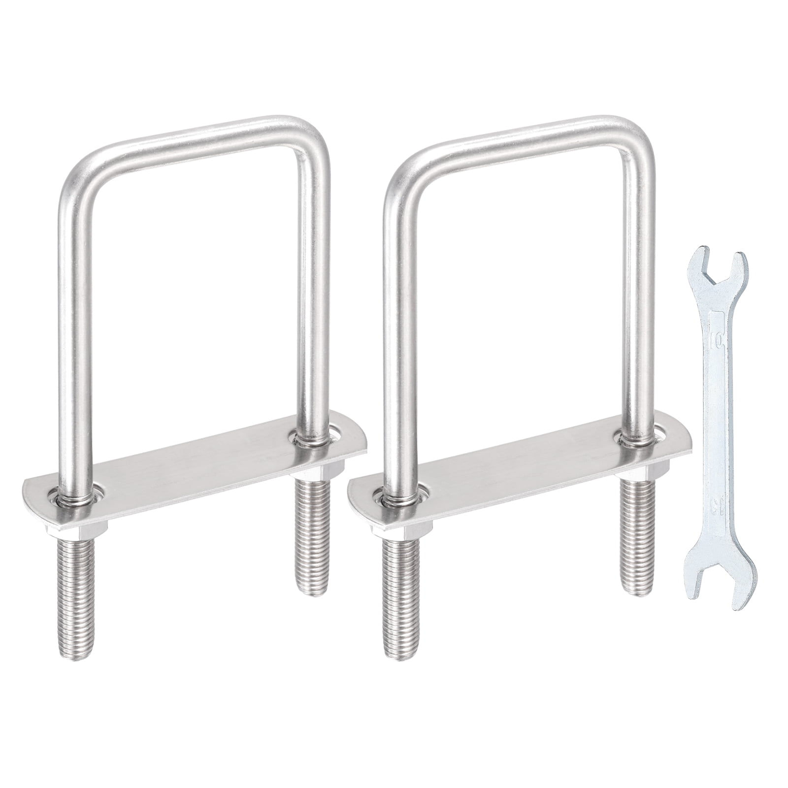 Uxcell 2 Sets M10 Square U-Bolts, 2.8" Inner Width 5.91" Length 304 Stainless Steel U Clamp Bolts with Nuts, Plates and Wrench