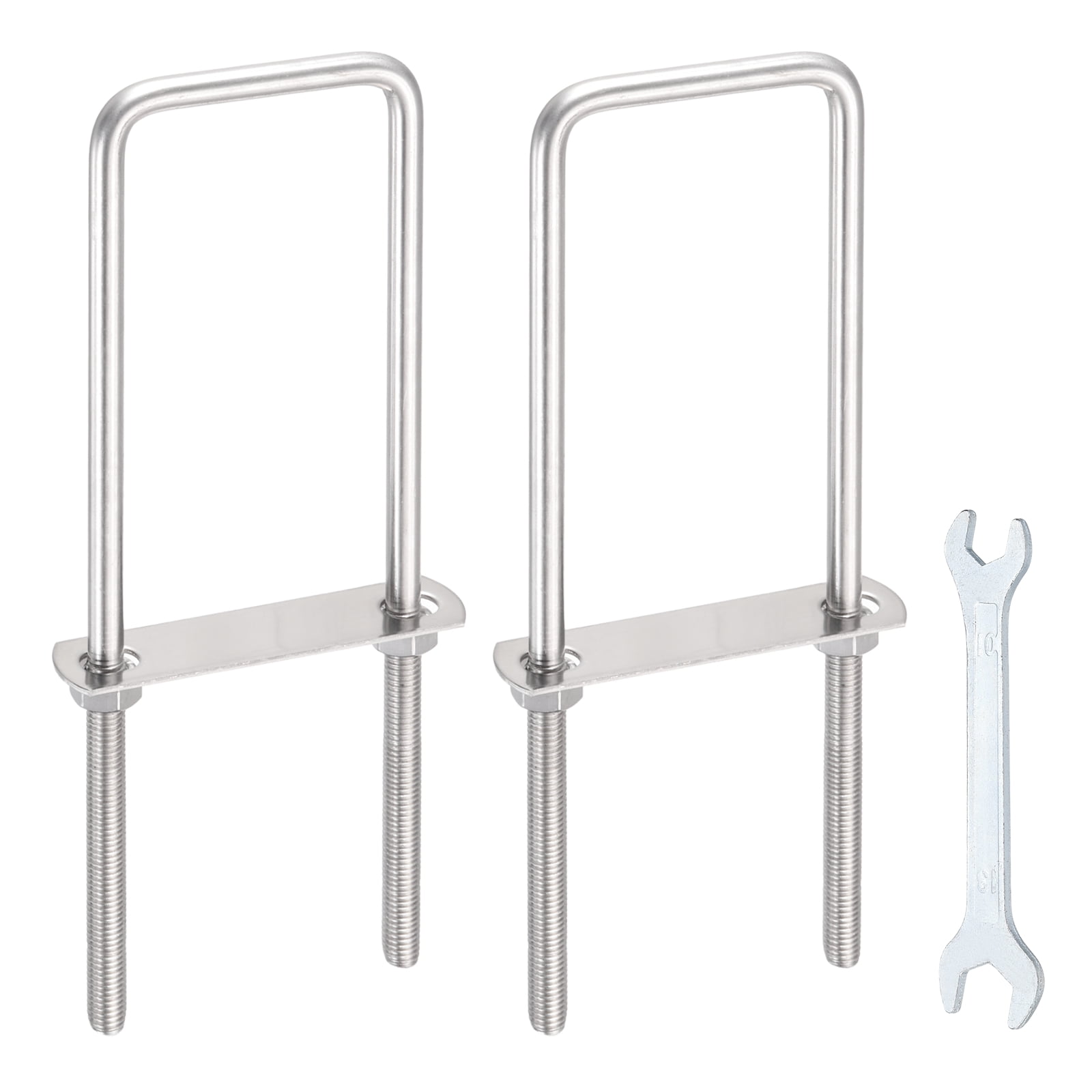 Uxcell 2 Sets M10 Square U-Bolts, 2.8" Inner Width 9.84" Length 304 Stainless Steel U Clamp Bolts with Nuts, Plates and Wrench