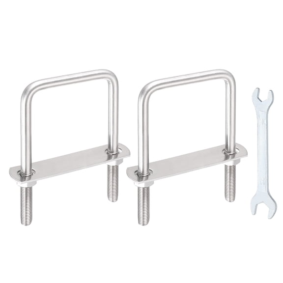 Uxcell 2 Sets M10 Square U-Bolts, 2.83" Inner Width 3.94" Length 304 Stainless Steel U Clamp Bolts with Nuts, Plates and Wrench
