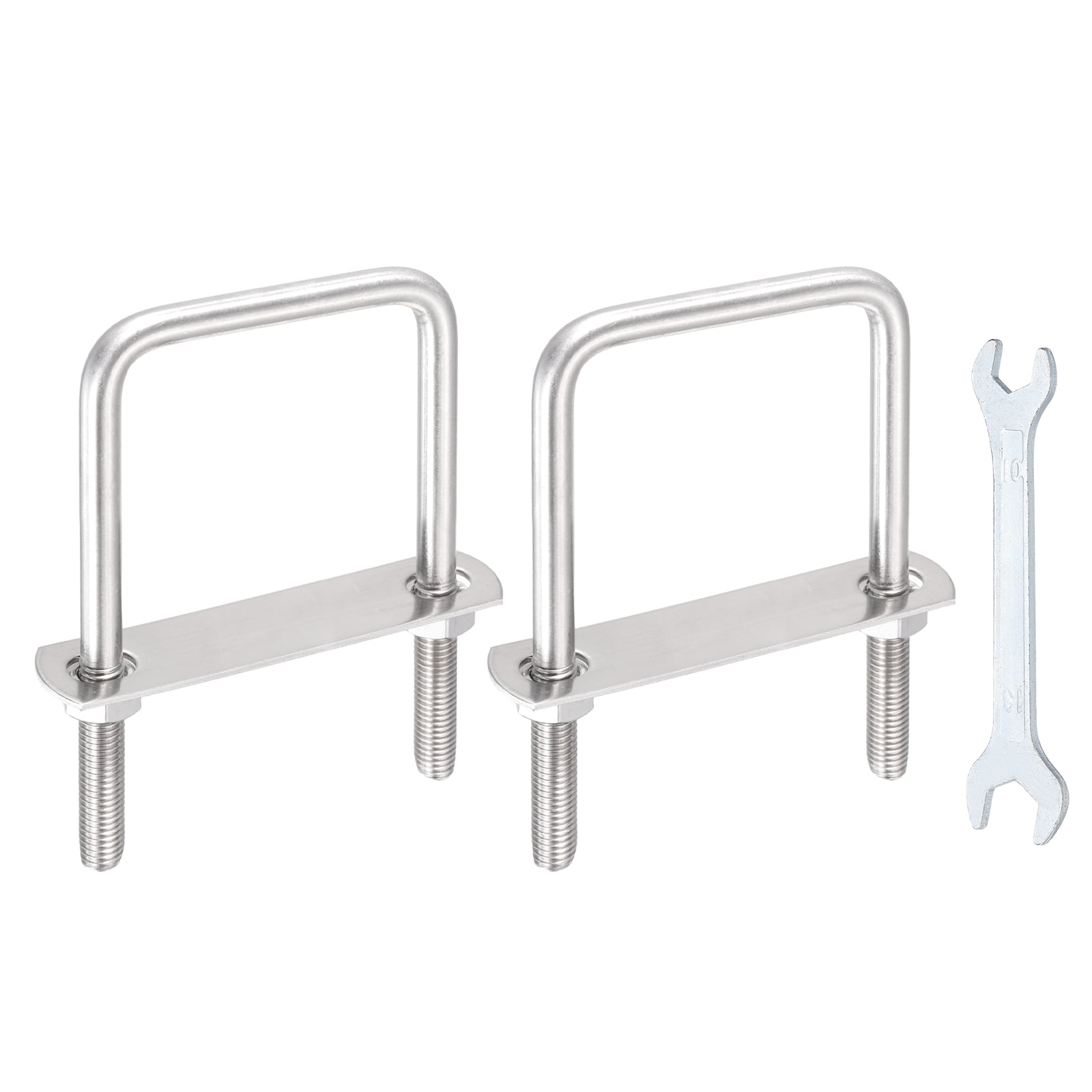 Uxcell 2 Sets M10 Square U-Bolts, 3.19" Inner Width 3.94" Length 304 Stainless Steel U Clamp Bolts with Nuts, Plates and Wrench