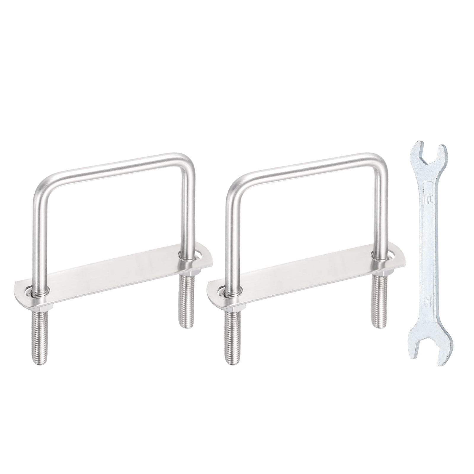 Uxcell 2 Sets M10 Square U-Bolts, 3.58" Inner Width 3.94" Length 304 Stainless Steel U Clamp Bolts with Nuts, Plates and Wrench