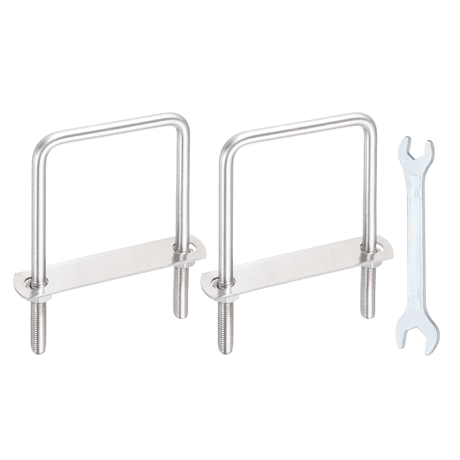 Uxcell 2 Sets M10 Square U-Bolts, 3.58" Inner Width 5.91" Length 304 Stainless Steel U Clamp Bolts with Nuts, Plates and Wrench