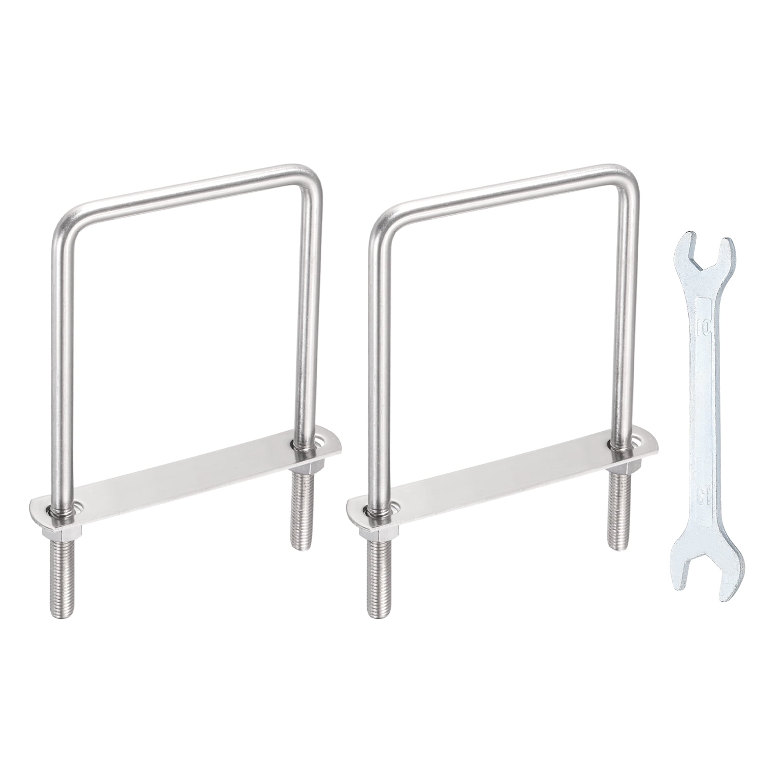 Uxcell 2 Sets M10 Square U-Bolts, 3.98" Inner Width 5.91" Length 304 Stainless Steel U Clamp Bolts with Nuts, Plates and Wrench