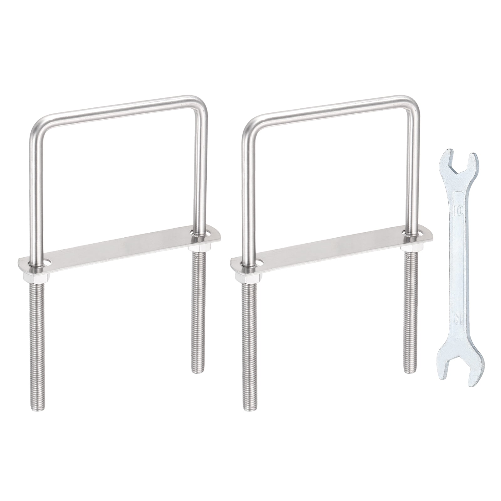Uxcell 2 Sets M10 Square U-Bolts, 4.33" Inner Width 7.87" Length 304 Stainless Steel U Clamp Bolts with Nuts, Plates and Wrench
