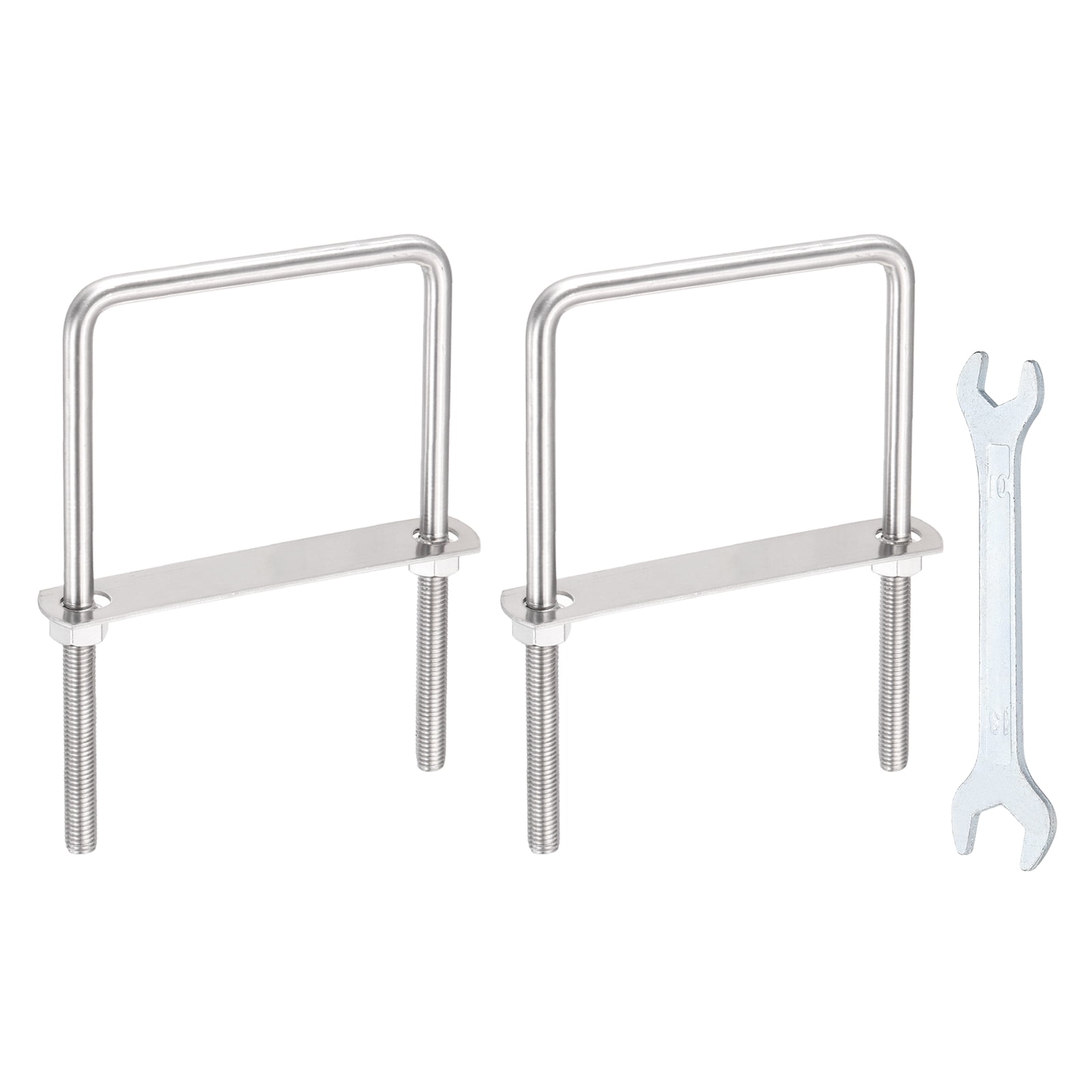 Uxcell 2 Sets M10 Square U-Bolts, 4.41" Inner Width 5.31" Length 304 Stainless Steel U Clamp Bolts with Nuts, Plates and Wrench