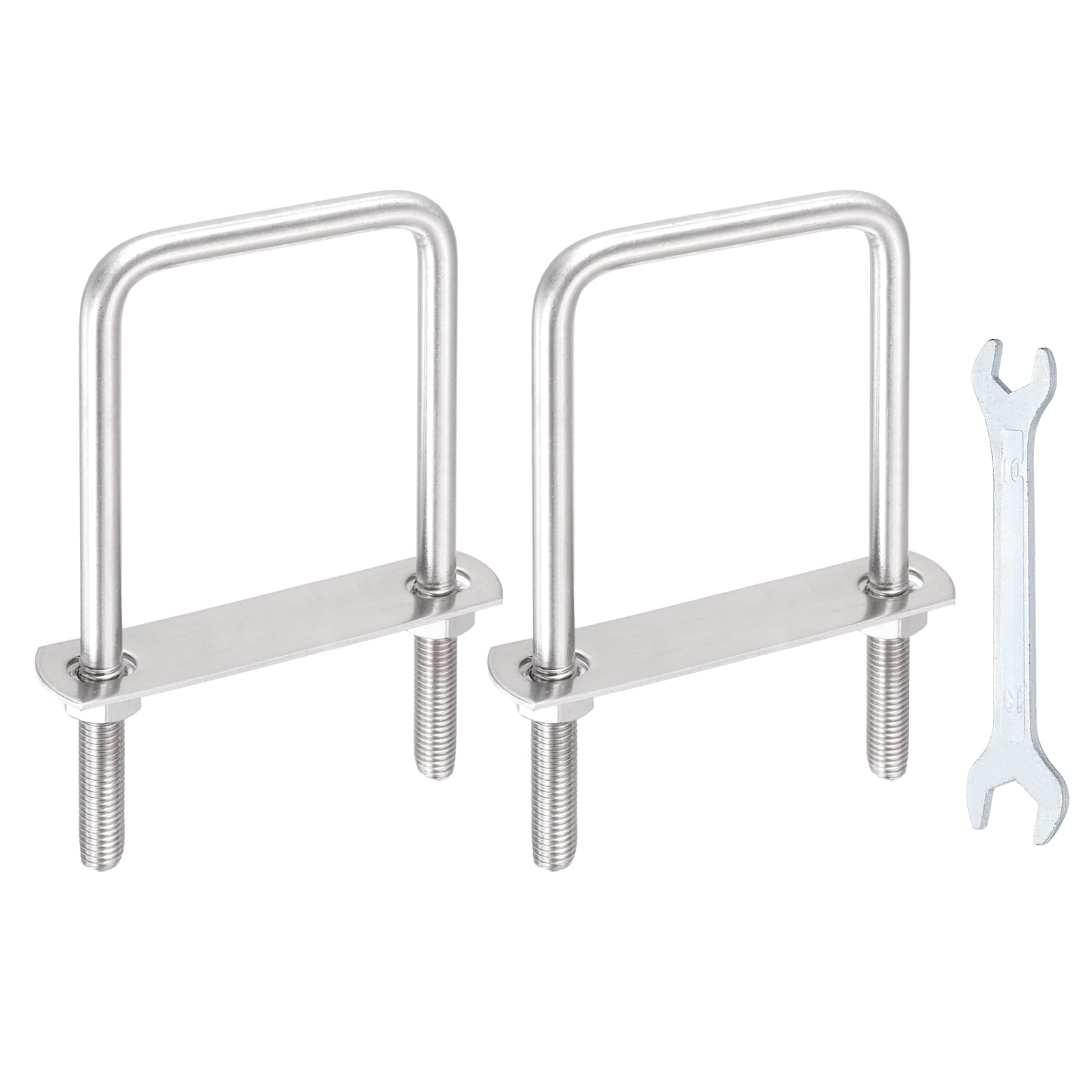 Uxcell 2 Sets M12 Square U-Bolts, 2.4" Inner Width 4.53" Length 304 Stainless Steel U Clamp Bolts with Nuts, Plates and Wrench