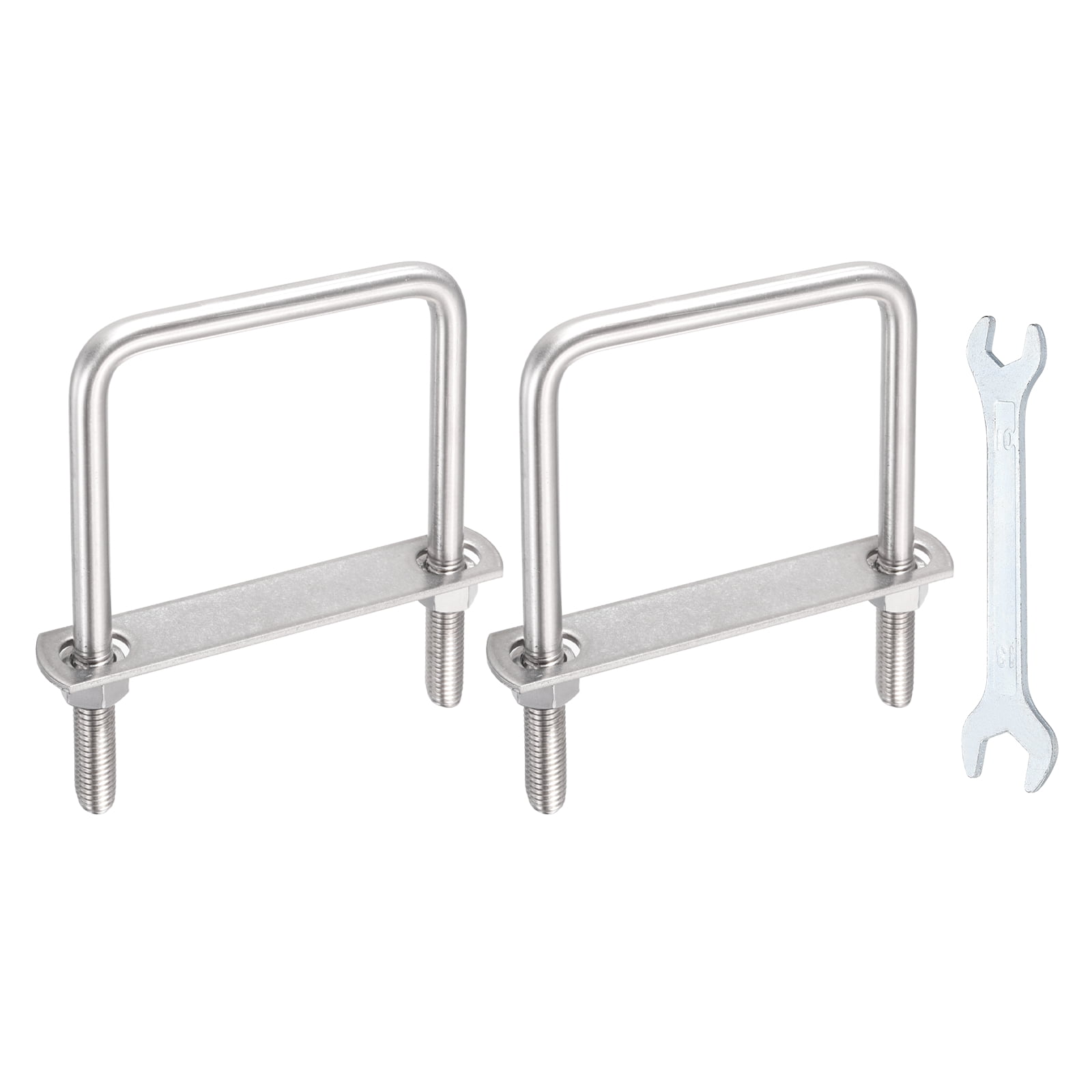Uxcell 2 Sets M12 Square U-Bolts, 3.98" Inner Width 5.91" Length 304 Stainless Steel U Clamp Bolts with Nuts, Plates and Wrench