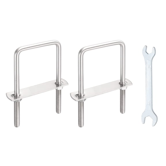 Uxcell 2 Sets M8 Square U-Bolts, 2.36" Inner Width 3.94" Length 304 Stainless Steel U Clamp Bolts with Nuts, Plates and Wrench