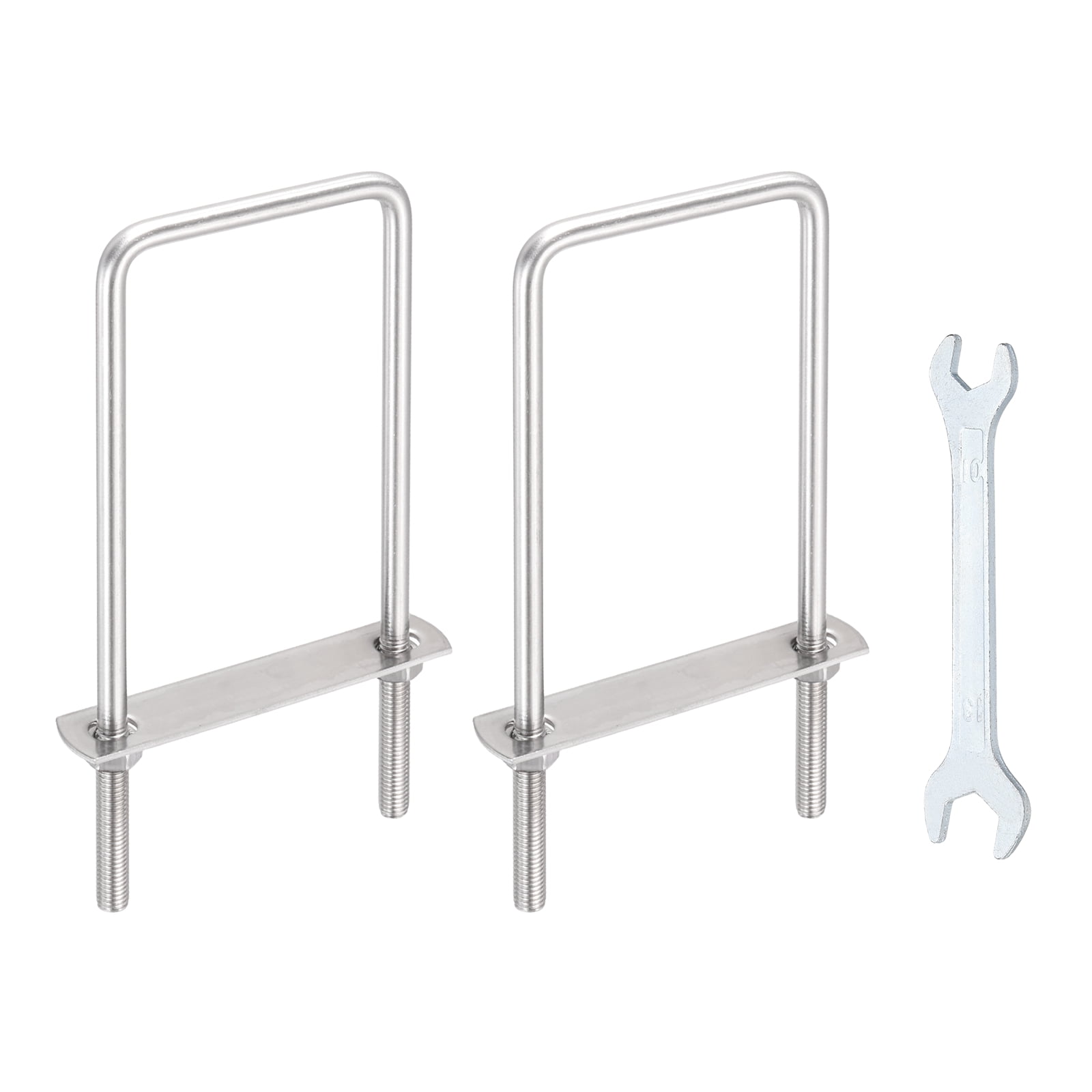 Uxcell 2 Sets M8 Square U-Bolts, 2.83" Inner Width 7.09" Length 304 Stainless Steel U Clamp Bolts with Nuts, Plates and Wrench