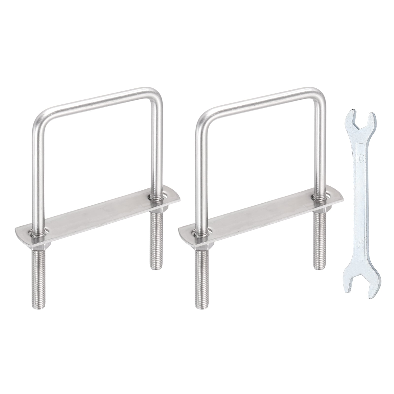 Uxcell 2 Sets M8 Square U-Bolts, 3.19" Inner Width 4.72" Length 304 Stainless Steel U Clamp Bolts with Nuts, Plates and Wrench