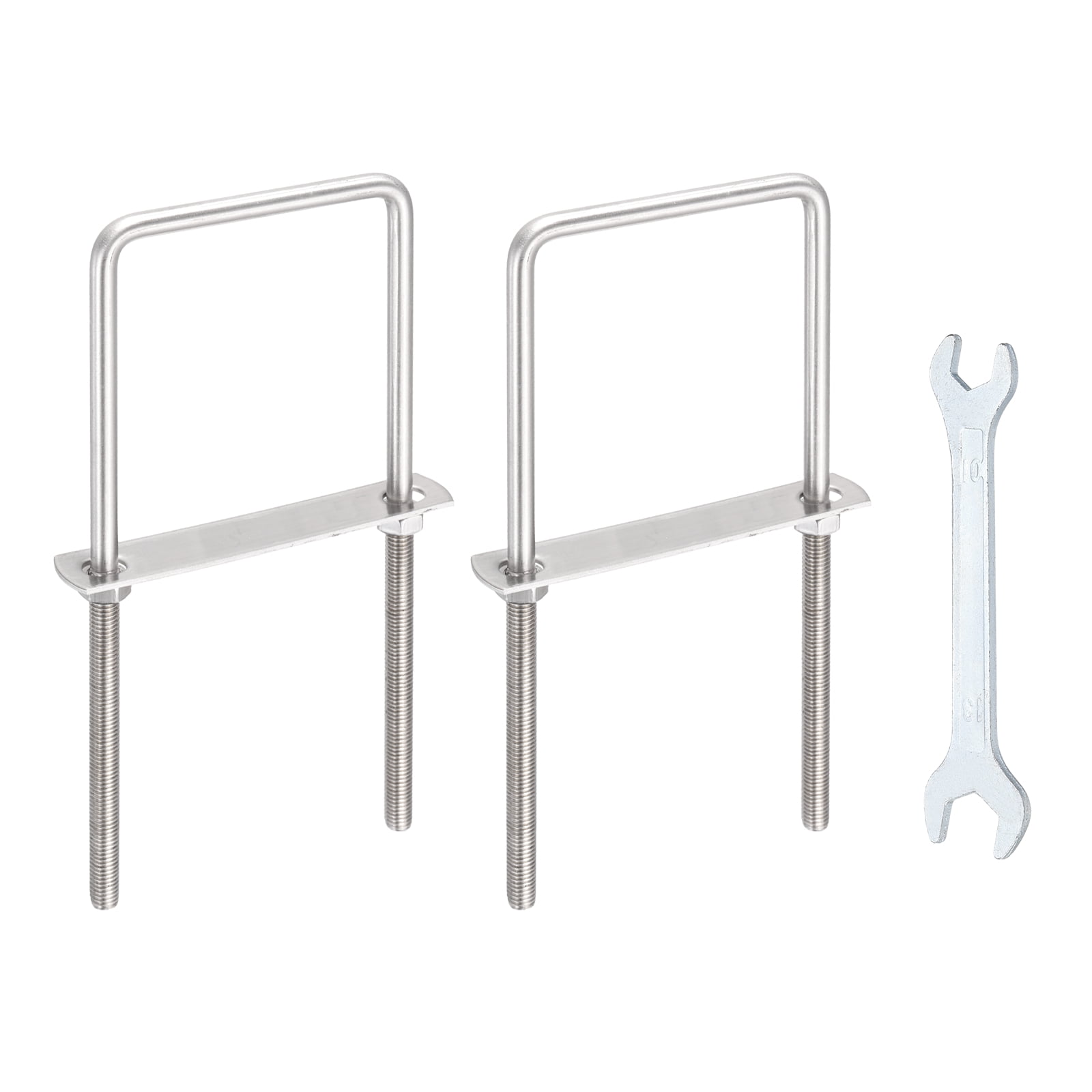 Uxcell 2 Sets M8 Square U-Bolts, 3.19" Inner Width 7.87" Length 304 Stainless Steel U Clamp Bolts with Nuts, Plates and Wrench