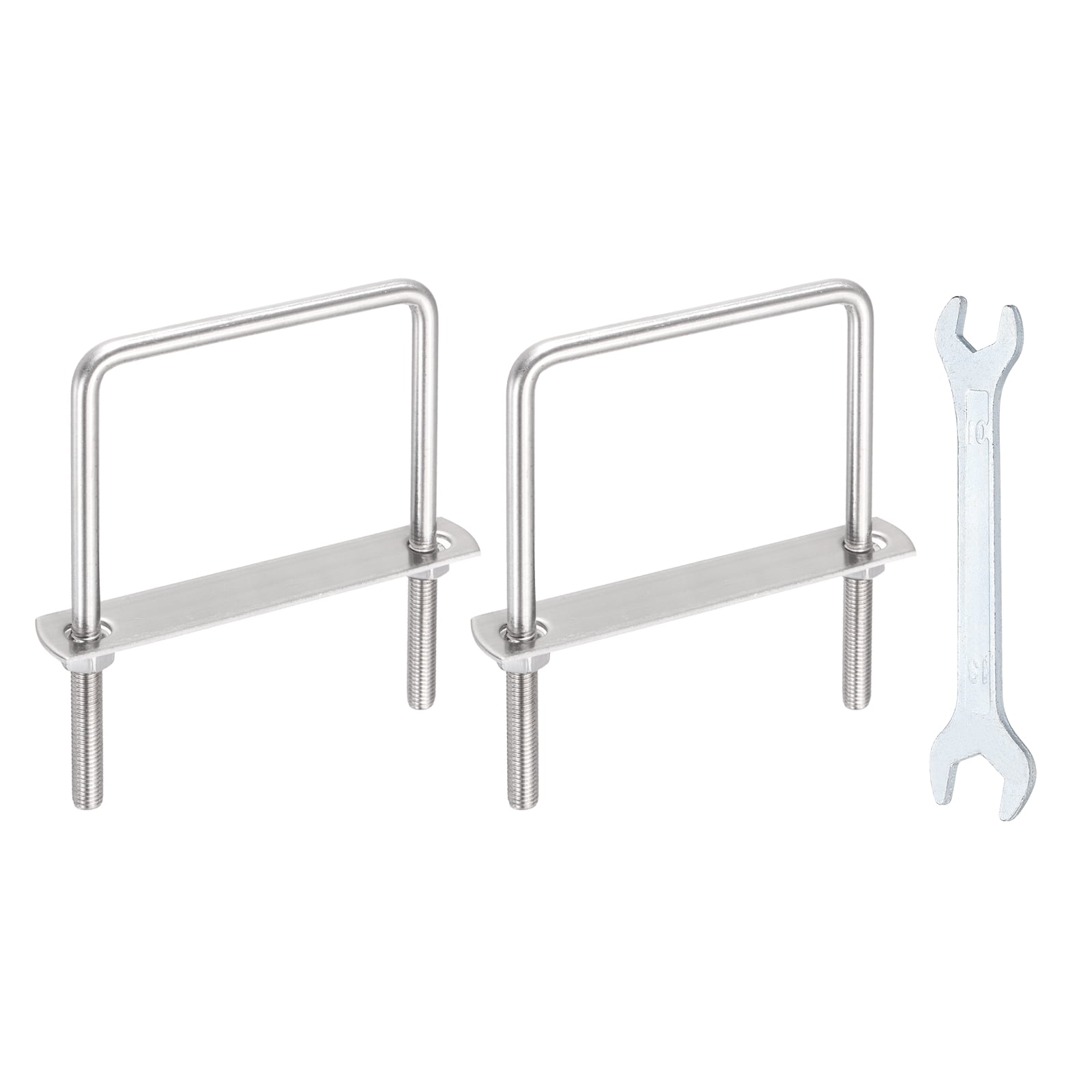 Uxcell 2 Sets M8 Square U-Bolts, 3.58" Inner Width 5.12" Length 304 Stainless Steel U Clamp Bolts with Nuts, Plates and Wrench