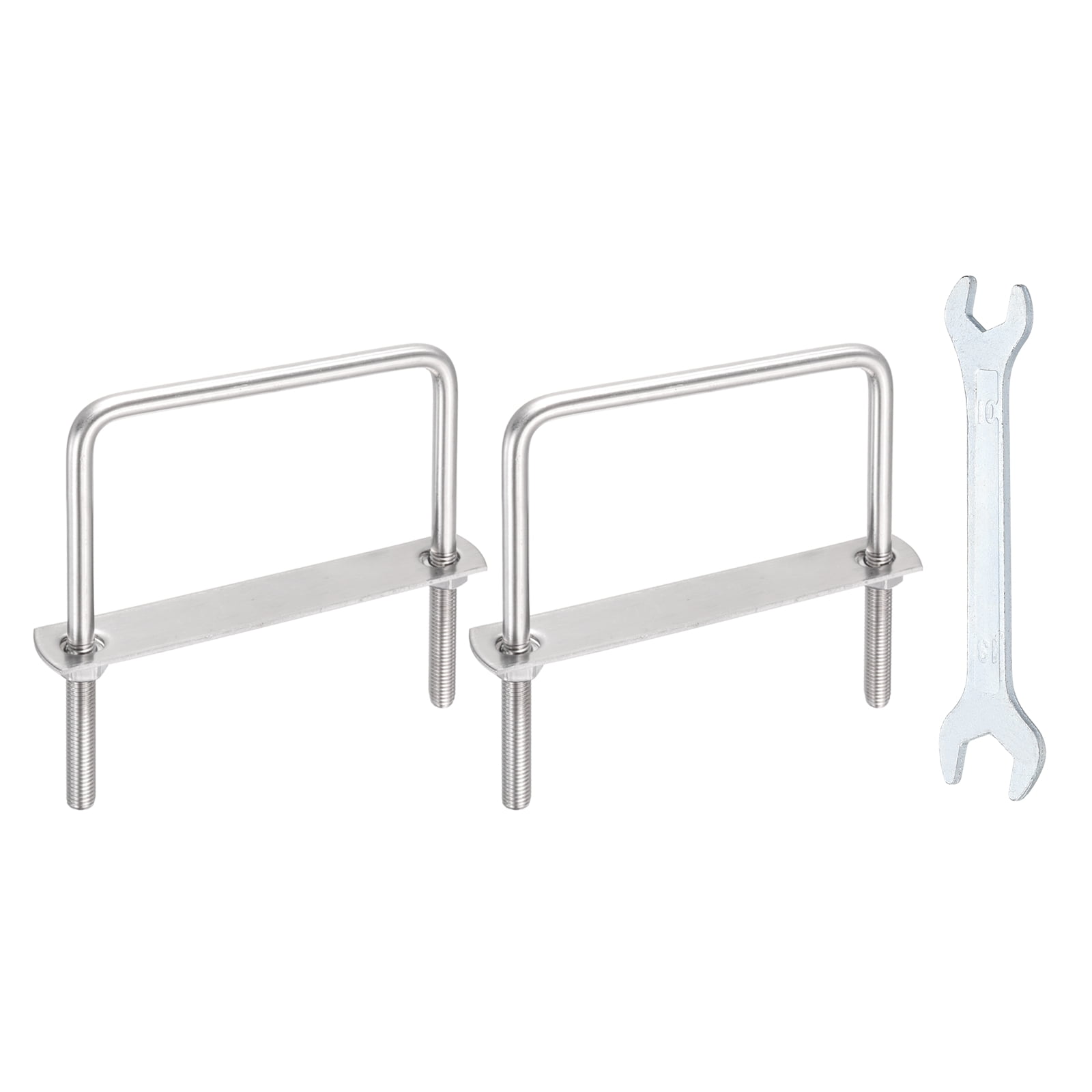 Uxcell 2 Sets M8 Square U-Bolts, 3.98" Inner Width 3.94" Length 304 Stainless Steel U Clamp Bolts with Nuts, Plates and Wrench