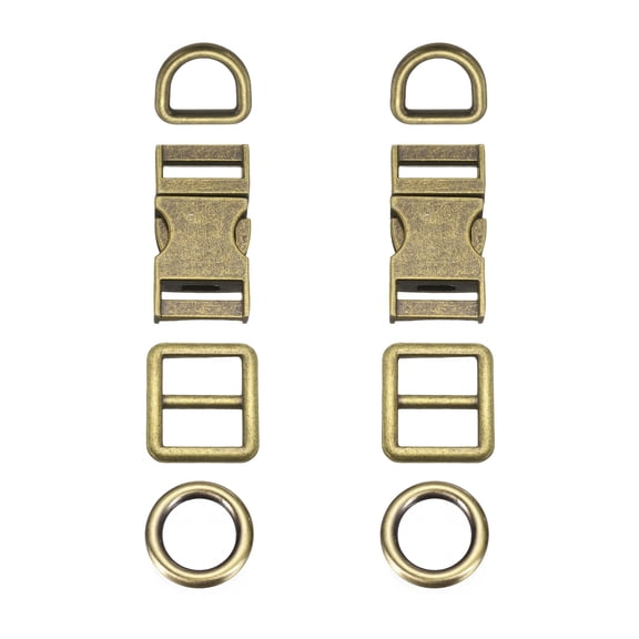 Uxcell 2 Sets Metal Side Release Buckles 15mm/ 5/8" Adjustable Quick Release Buckle Hook Clip with Tri-Glide Sliders D Rings Alloy Circle for Strap Backpack Webbing Craft, Aged Bronze