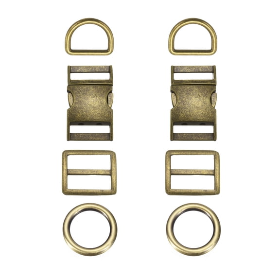 Uxcell 2 Sets Metal Side Release Buckles 25mm/ 1" Adjustable Quick Release Buckle Hook Clip with Tri-Glide Sliders D Rings Alloy Circle for Strap Backpack Webbing Craft, Aged Bronze