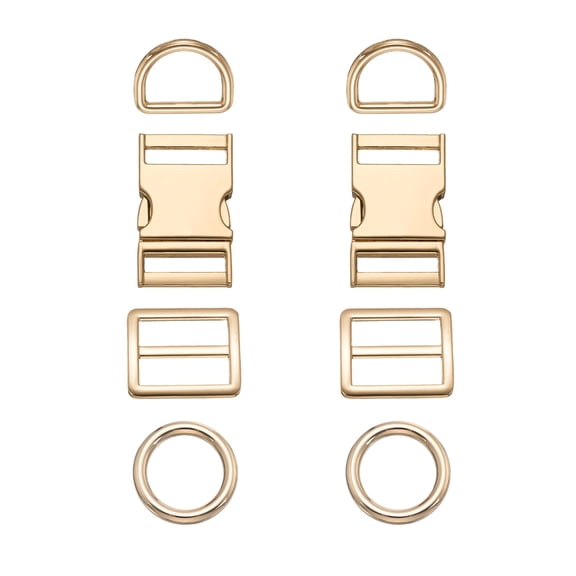 Uxcell 2 Sets Metal Side Release Buckles 25mm/ 1" Adjustable Quick Release Buckle Hook Clip with Tri-Glide Sliders D Rings Alloy Circle for Strap Backpack Webbing Craft, Light Gold