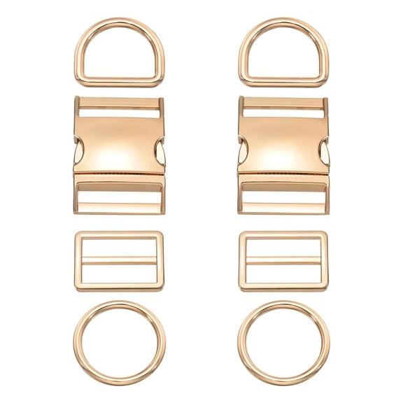 Uxcell 2 Sets Metal Side Release Buckles 32mm/ 1-1/4" Adjustable Quick Release Buckle Hook Clip with Tri-Glide Sliders D Rings Alloy Circle for Strap Backpack Webbing Craft, Light Gold