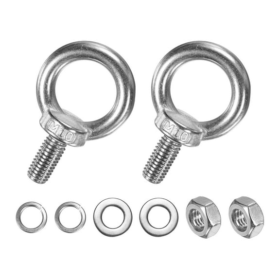 Uxcell 2-Sets Stainless Eyebolt M10x20mm Shoulder Lifting Eye Bolt with Nuts Washers Male Screw Thread Ring