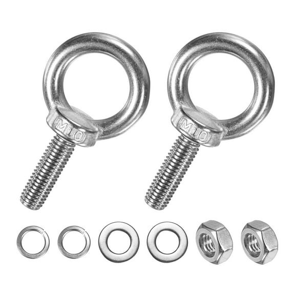 Uxcell 2-Sets Stainless Eyebolt M10x30mm Shoulder Lifting Eye Bolt with Nuts Washers Male Screw Thread Ring