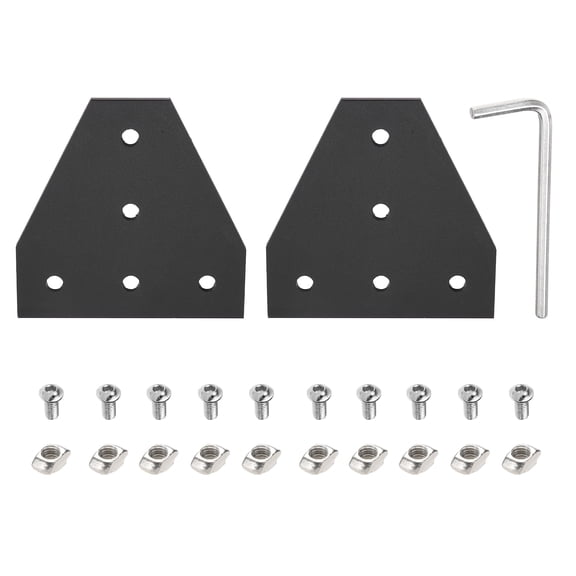 Uxcell 2 Sets T Shape Corner Bracket Connectors, 5 Holes 3030 Aluminum Extrusion Joint Plate with 10pcs M6 t Nuts, 10Pcs M6x12 Hex Socket Cap Screw and 1Pcs M5 Wrench, Black