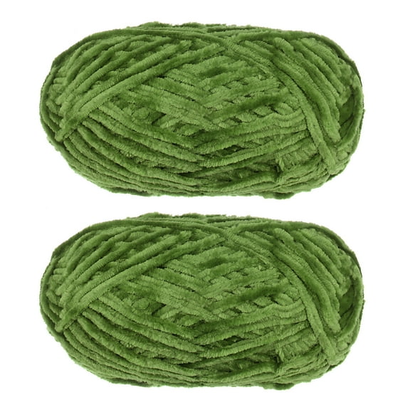 Uxcell 2Pcs Velvet Yarn Chenille Yarn 2x100g/7.1oz 174 Yards Total Length Super Bulky Polyester Soft Blanket Yarn Olive Green