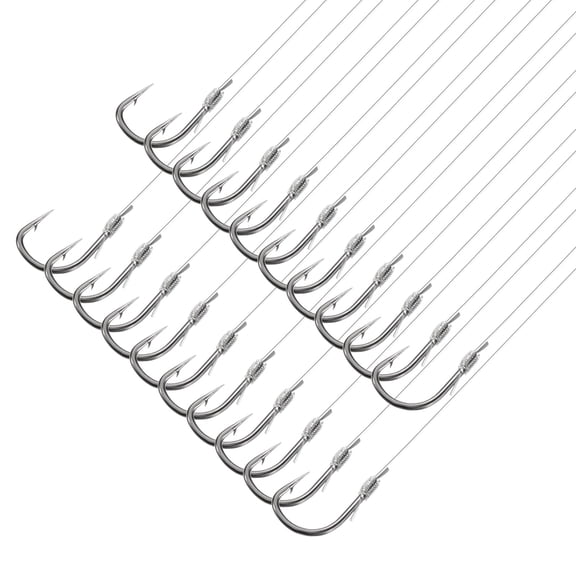Uxcell 2# Small Fishing Hooks with 45cm Line, 0.3x0.17 Inch Double Hook Rigs with Barb Fishing Hook, Silver Tone 20Pcs