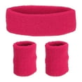 thumbnail image 1 of Uxcell 2 Sport Wristbands & 1 Headband Set Cotton Absorbent Athletic Sweatband Dark Pink, 1 of 6