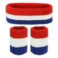 thumbnail image 1 of Uxcell 2 Sport Wristbands & 1 Headband Set Cotton Absorbent Athletic Sweatband Red, White, Blue, 1 of 6