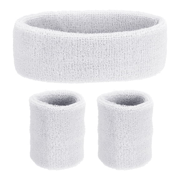 Uxcell 2 Sport Wristbands & 1 Headband Set Cotton Absorbent Athletic Sweatband White
