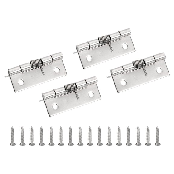 Uxcell 2" Spring Loaded Hinges Self Closing Door Hinges 304 Stainless Steel Small Door Hinges with Screws, 4 Pcs