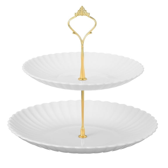 Uxcell 2-Tier Cupcake Stand Holder, Round Tiered Serving Tray 20/25cm Cup Cake Stand for Dessert Fruit Table Birthday Party Decoration Display, White (Lines)