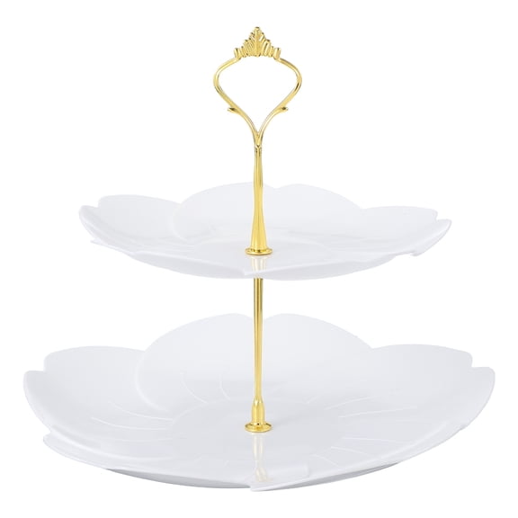 Uxcell 2-Tier Cupcake Stand Holder, Round Tiered Serving Tray 20/25cm Cup Cake Stand for Dessert Fruit Table Birthday Party Decoration Display, White (Lotus)