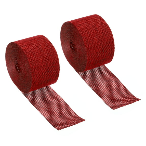 Uxcell 2" Wide 11 Yards Burlap Fabric Ribbon Wrapping Jute Crafts Roll for Party DIY Wedding Decoration Wine Red 2 Pack