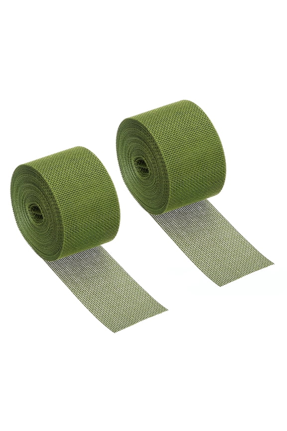 2" Wide 11 Yards Burlap Fabric Ribbon Wrapping Wire Jute Crafts Roll for Wedding Decoration Olive Green 2 Pack
