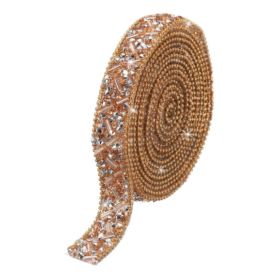 Uxcell 2 Yards 13mm Crystal Rhinestone Diamond Hotfix Ribbon Bling Rhinestones Trim Champagne