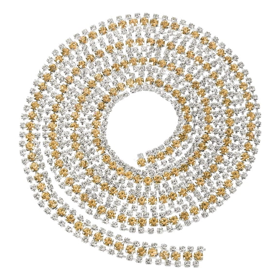 Uxcell 2 Yards 3 Rows Crystal Rhinestone Close Chain Trim, Claw Cup Chain with Silver Base for DIY Craft, White/Crystal Yellow/White