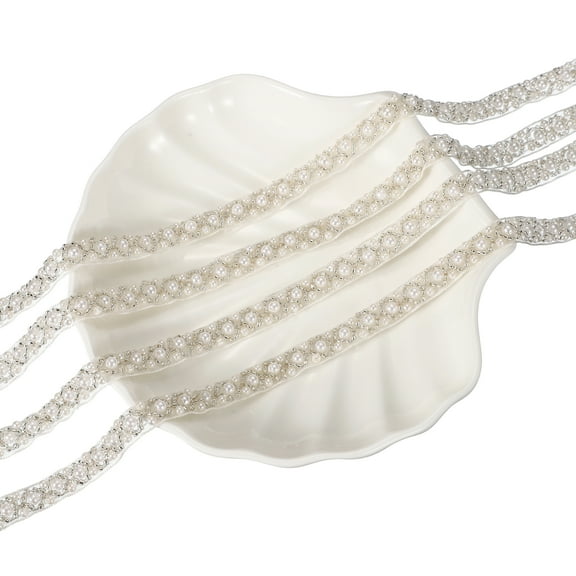 Uxcell 2 Yards Pearl Beaded Trim, 1cm Bridal Lace Ribbon Trimming Edge Embellishments for Sewing Wedding Party Dress Fabric DIY Craft, White