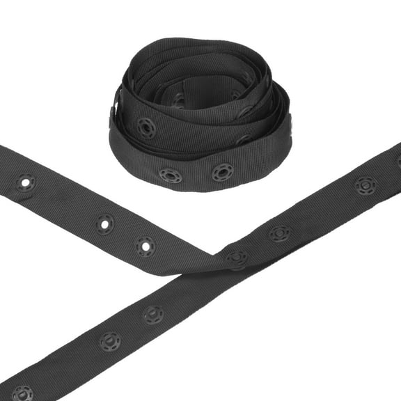 Uxcell 2 Yards Plastic Snap Buttons, Polyester Tape Hook & Eye Zipper Popper Press Stud Fastener for Sewing [Black, 36mm Spacing]