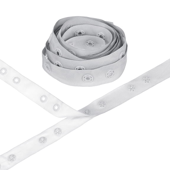 Uxcell 2 Yards Plastic Snap Buttons, Polyester Tape Hook & Eye Zipper Popper Press Stud Fastener for Sewing [Gray, 36mm Spacing]