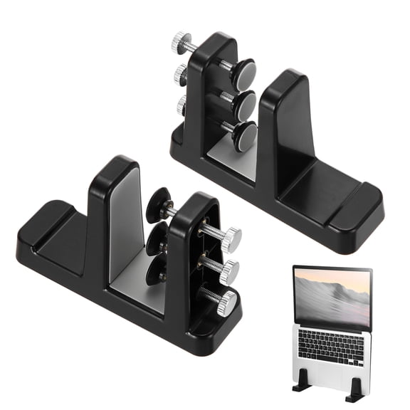 Uxcell 2-in-1 Vertical Laptop Stand, 2 Pcs Adjustable ABS Notebook Holder Space-Saving Vertical Stand Notebook Dock with Non-Slip Rubber for Home Office Desktop Storage Keyboard, Black